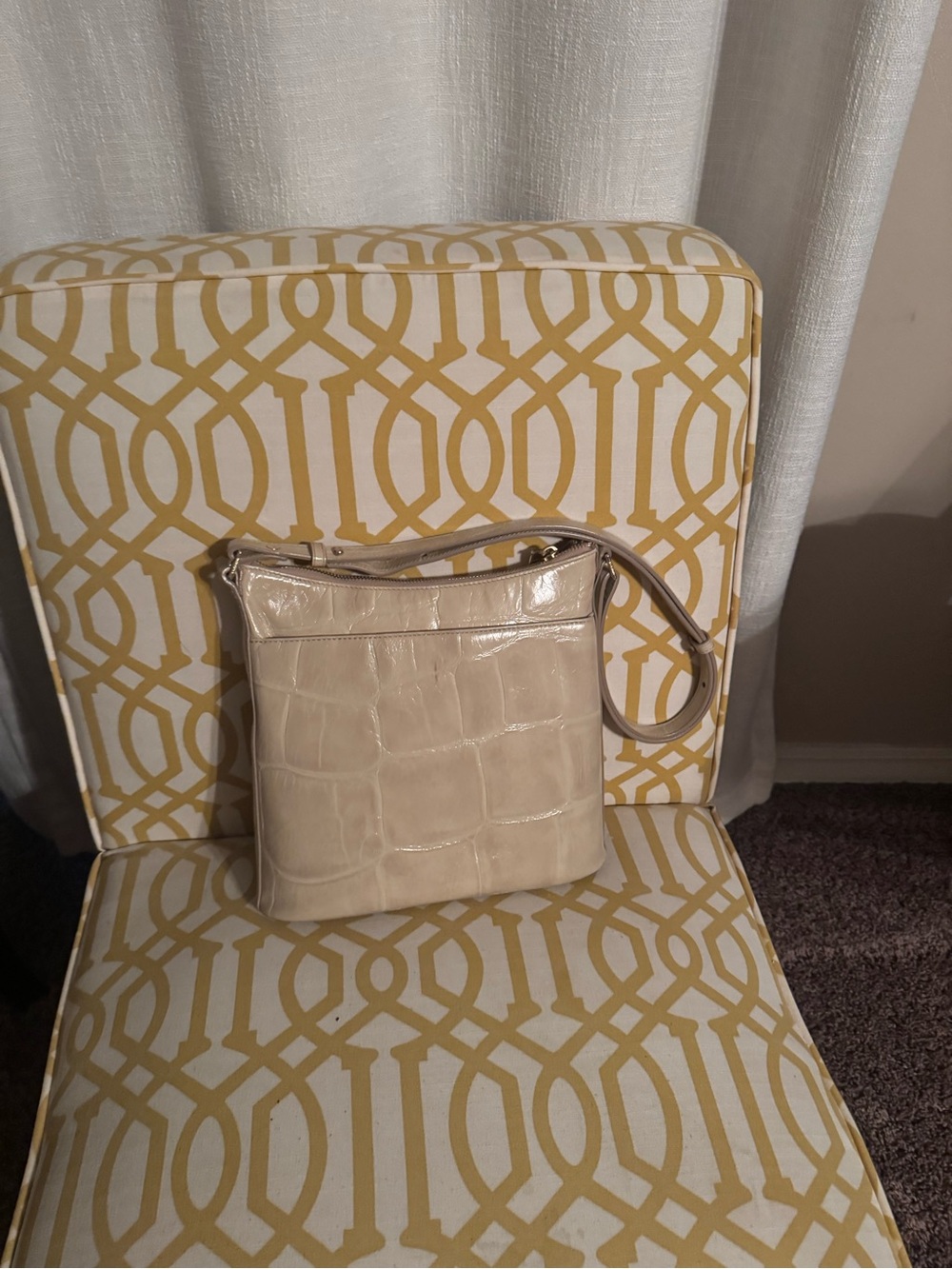 Brahmin Cream Croc-Embossed Crossbody Bag
